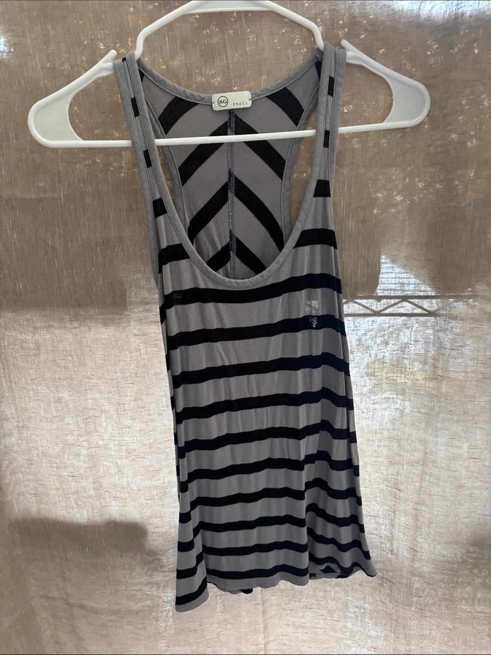 Ag Adriano Goldschmied Black & Gray Striped Racerback Tank